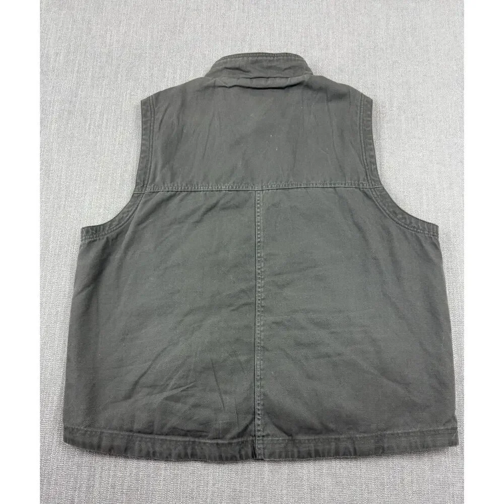 Wolverine Fleece Lined Work Vest Men’s XL Gray Full Zip Canvas Cotton Utility